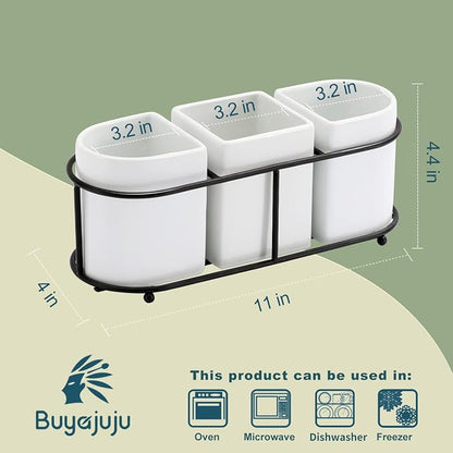 Buyajuju 3 Piece Porcelain Flatware Holder Caddy - Image 2