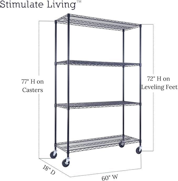 60"x18"x72" Prime Heavy Duty Black 4-Tier Wire Shelving NSF 3200 LBS MAX - Image 2