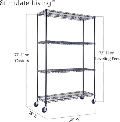 60"x18"x72" Prime Heavy Duty Black 4-Tier Wire Shelving NSF 3200 LBS MAX - Image 2