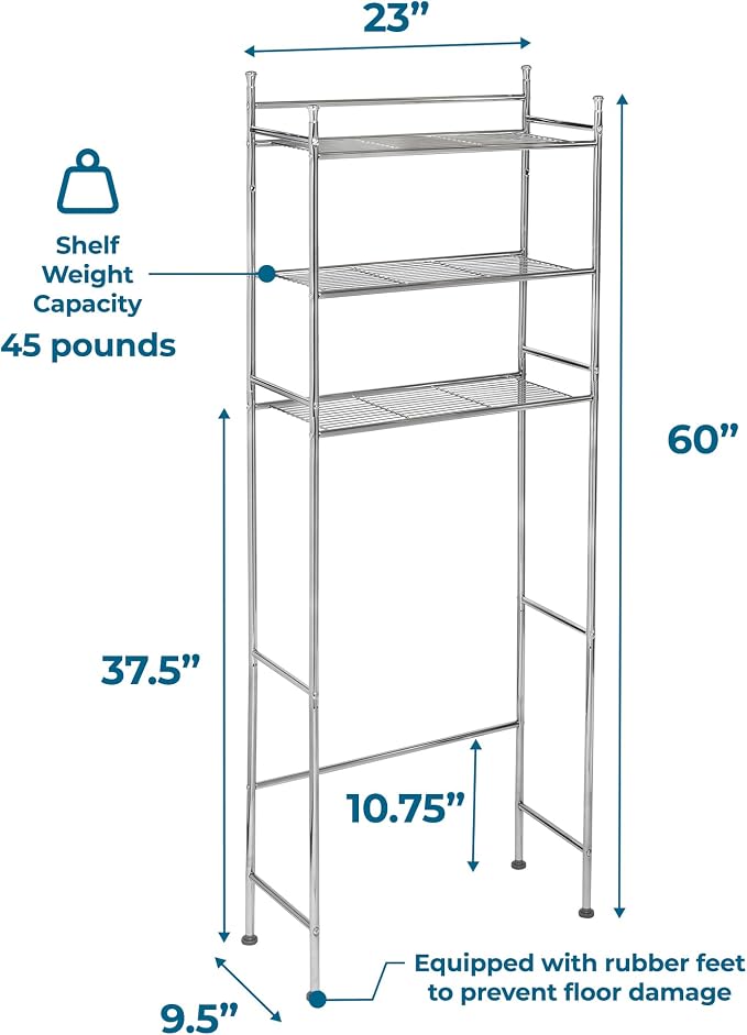 Honey-Can-Do 3-Tier Metal Bathroom Shelf Space Saver, Over The Toilet Storage - Image 3