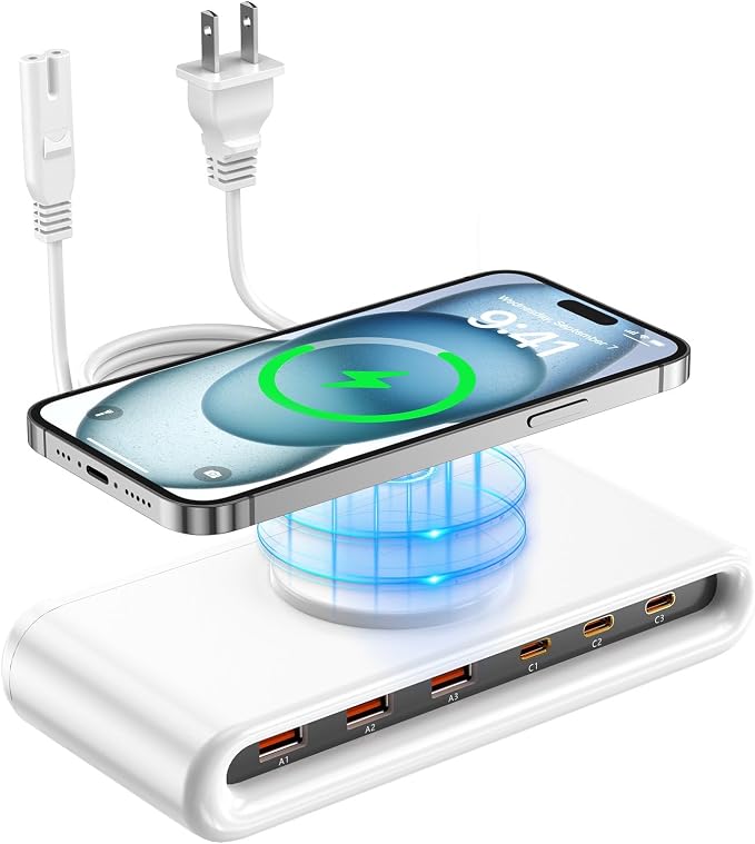 USB C Charging Station with 10W Wireless Charger, 145W USB C Charger Block with by VPSUN