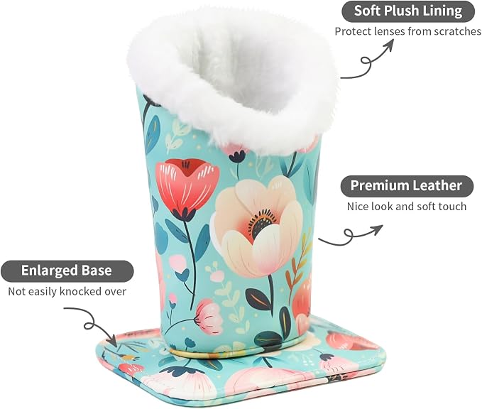 Plush Lined Eyeglasses Holder, Cute Magnetic PU Leather Glasses Stand Case - Image 2