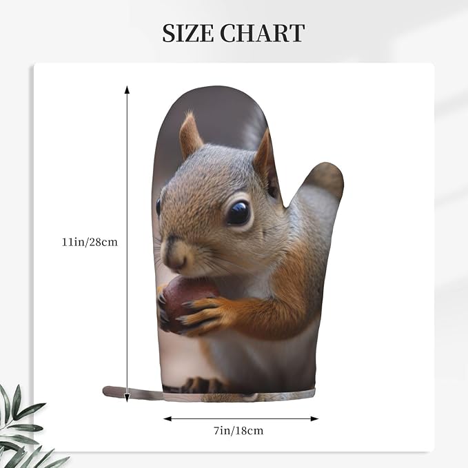 Cute Squirrel Print Oven Mitts Set of 2, Heat Resistant Silicone Oven Mittens - Image 4