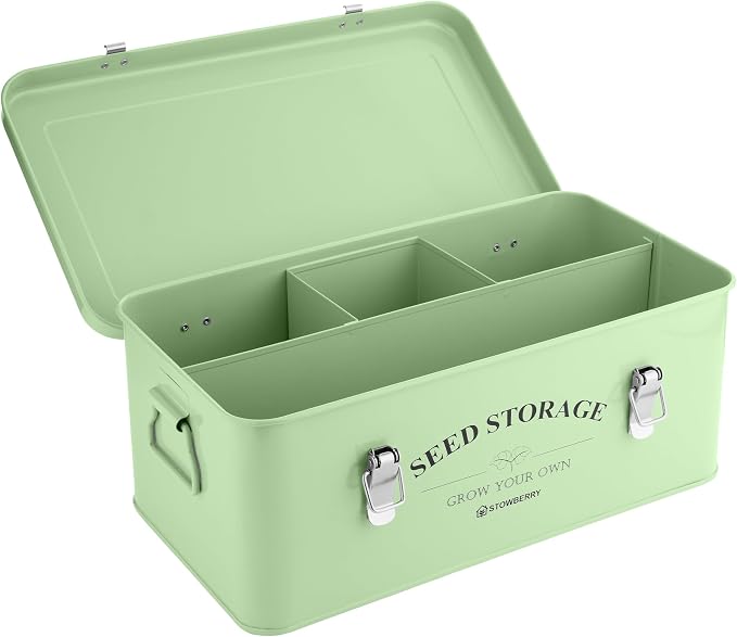 Seed Storage Box Organizer – Green Garden Seeds Tin by STOWBERRY