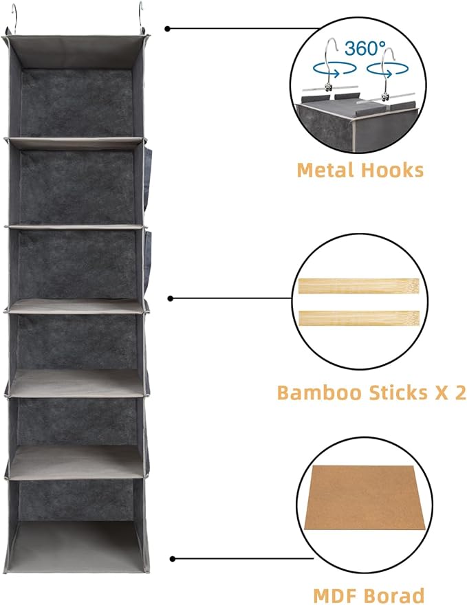 6-Shelf Hanging Closet Organizer and Storage, Collapsible Hanging Shelves - Image 4
