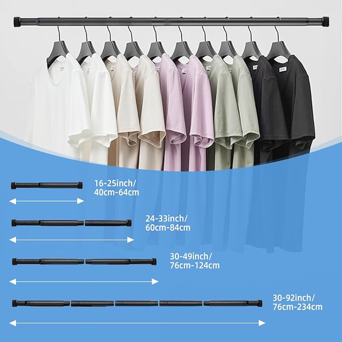 Closet Rod for Hanging Clothes, 30-92 Inch Adjustable Shower Curtain Rod Heavy - Image 7