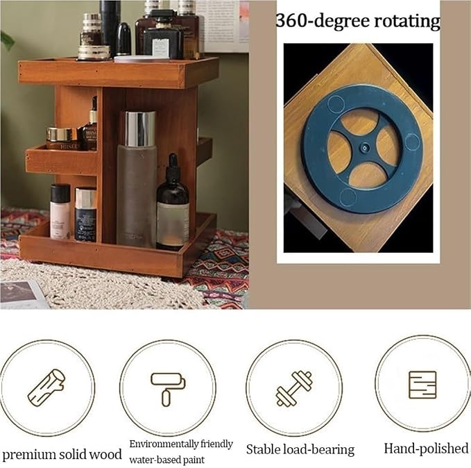 Wood Rotating Makeup Storage Tower 360° Spinning Cosmetic Organizer - Image 4