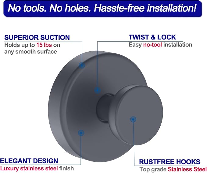 Bntuk Suction Cup Hooks for Shower, Removable Towel Hooks for Bathroom Window - Image 3