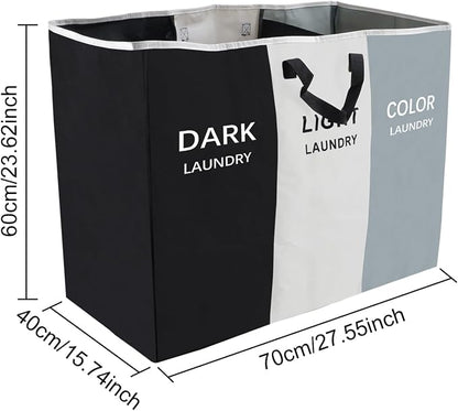 168L Laundry Hamper, Large Blanket Storage Basket Sorter 3 Section Bag Organizer - Image 4