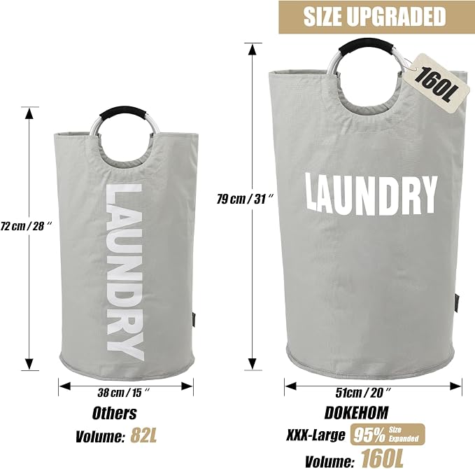 DOKEHOM 160L XX-Large Laundry Basket, Collapsible Laundry Bag, Foldable Laundry - Image 3