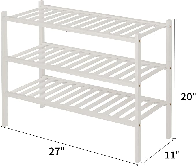 3 Tier Bamboo Shoe Rack for Closet Free Standing Wood Shoe Shelf Storage - Image 3