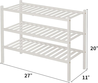 3 Tier Bamboo Shoe Rack for Closet Free Standing Wood Shoe Shelf Storage - Image 3