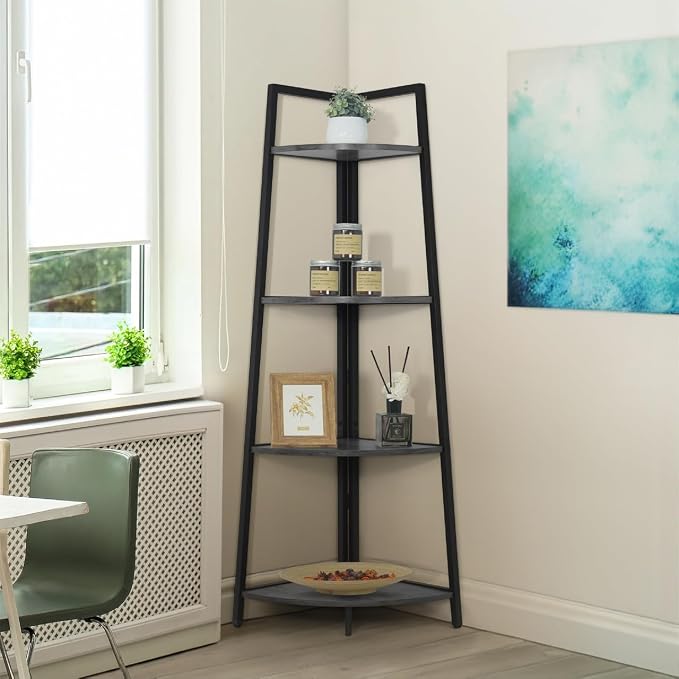 CAPHAUS 4-Tier Corner Shelf Stand, Tall Display Shelves, Ladder Corner Wood by Unknown