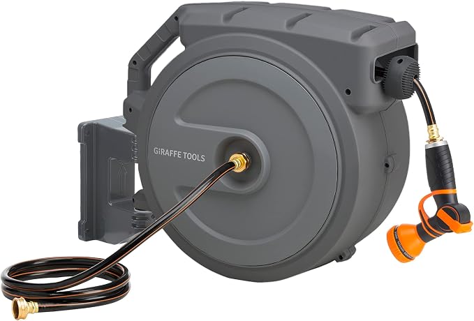 Giraffe Tools Retractable Hose Reel 1/2 in x130 FT PRO Metal Bracket Wall by GiraffeTools