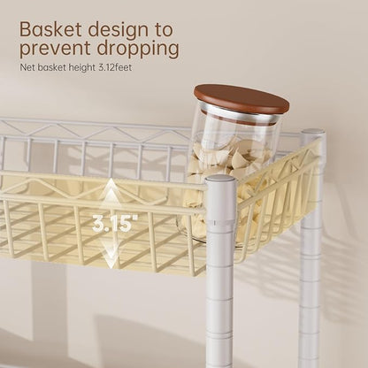 4 Tier Basket Shelf Wire Shelving Unit Adjustable Storage Shelves Big Basket - Image 4