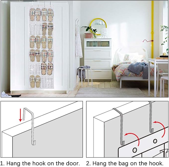 24-Pocket Over-The-Door Shoe Organiser, Folding Hanging Organiser - Image 6