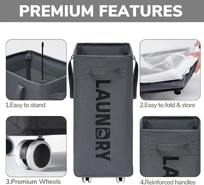 Goodpick Laundry Basket with Wheels, Laundry Hamper with Removable Wash Bag - Image 4