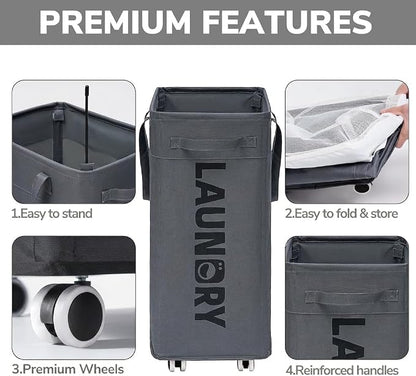 Goodpick Laundry Basket with Wheels, Laundry Hamper with Removable Wash Bag - Image 4