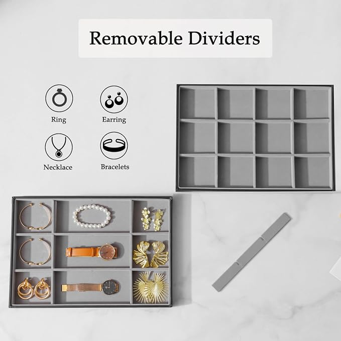 Large Jewelry Organizer Tray 2 Pack, Stackable Jewelry Storage Holder - Image 2