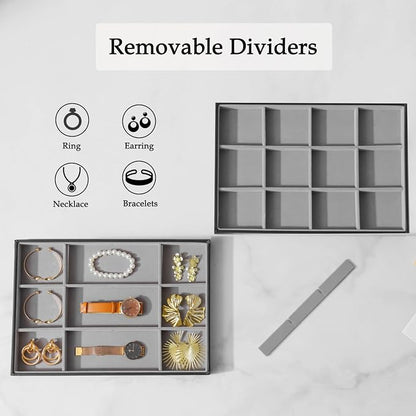 Large Jewelry Organizer Tray 2 Pack, Stackable Jewelry Storage Holder - Image 2