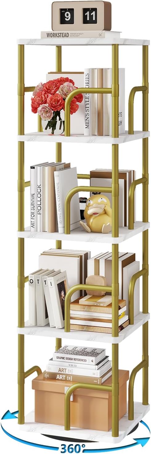IBUYKE 5 Tier Rotating Bookshelf, Square Bookcases by IBUYKE