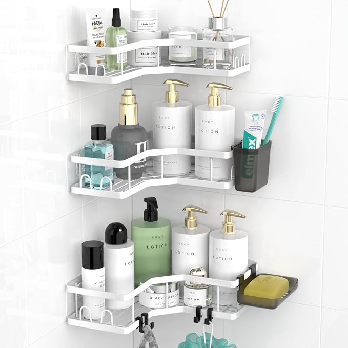 AKTECKE Corner Shower Caddy Bathroom Organizer Adhesive Shower Rack Bathtub by AKTECKE