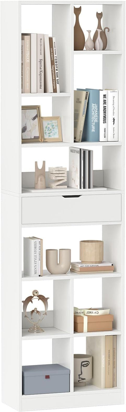 Giantex 71" Bookcase with Drawer, Tall Freestanding Bookshelf with 10 Open Cubes by Giantex
