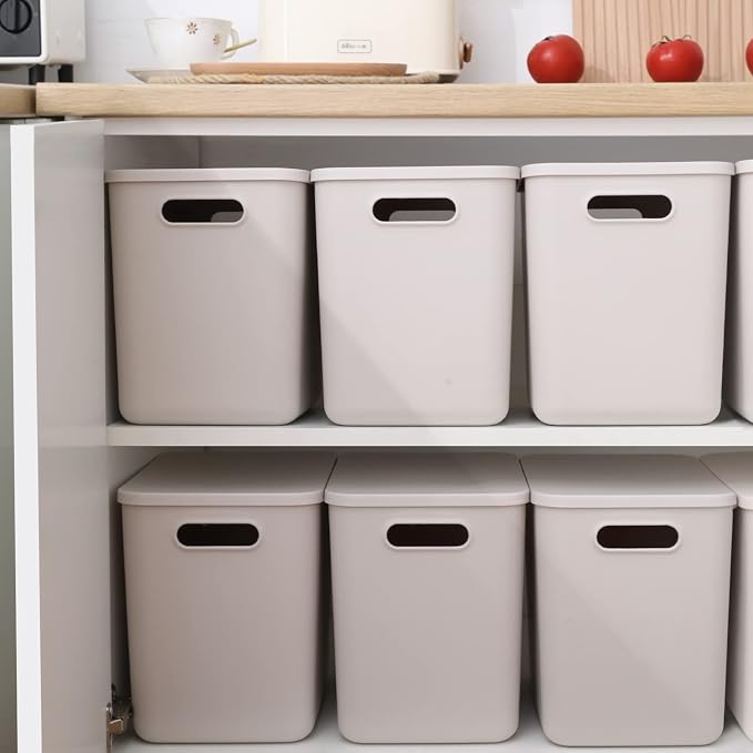 Plastic Storage Baskets With Lid Organizing Container Lidded Knit Storage - Image 3