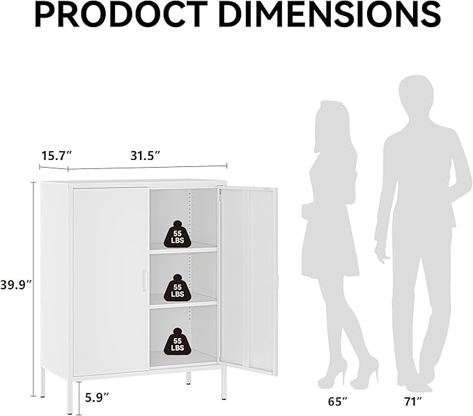 COFaR White Metal Storage Cabinet, 40” Kitchen Buffet & Coffee Bar Cabinet - Image 2