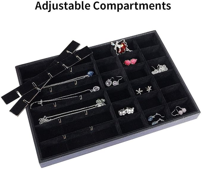 Black Velvet Stackable 36 Compartments Jewelry Tray Showcase Display Organizer - Image 2