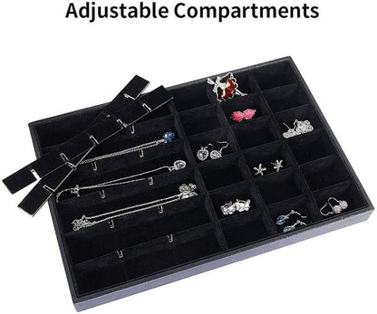 Black Velvet Stackable 36 Compartments Jewelry Tray Showcase Display Organizer - Image 2
