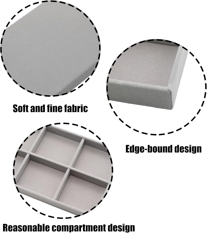 Velvet Jewelry Organizer Trays Gray 6 Grids | Stackable Jewelry Storage Display - Image 3