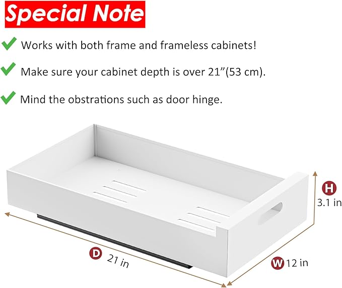 HBL' 2 Pack | 21" Deep Pull Out Cabinet Organizer Adhesive, 12-Inch Wide Sturdy - Image 2