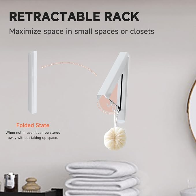 Retractable Clothes Drying Rack, Space Saver Wall-Mounted Retractable & - Image 4