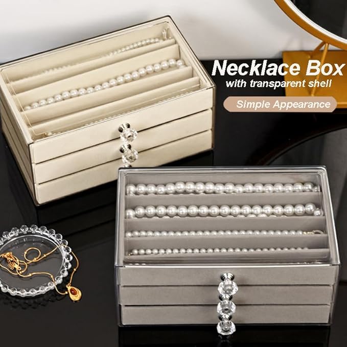SPAKOWN Necklace Organizer Box, Velvet Necklace Box Holder Tray - Image 7