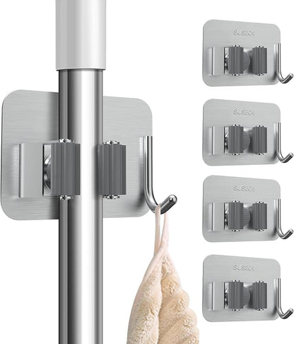 nacena 4 Pack No Drill Self Adhesive Broom Mop Holder Wall Mount by nacena