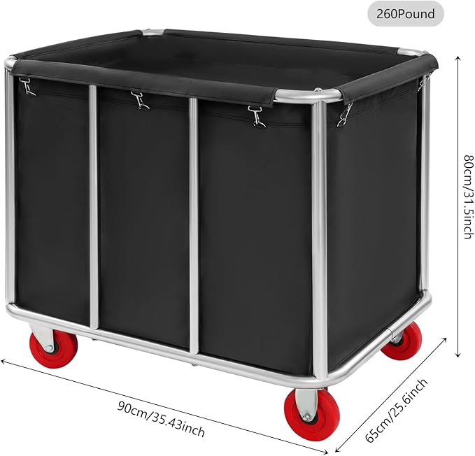 Commercial Laundry Cart with Wheels, Laundry Hamper Cart, Heavy Duty Rolling - Image 2