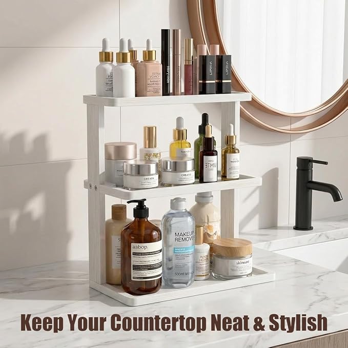 PEKER Bamboo Bathroom Organizer Countertop – Vanity Storage Shelf - Image 2