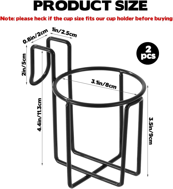 2 Pcs Cup Holder for Bed, 3.3" Diameter Metal Bedside Drink Holder Water Bottle - Image 2