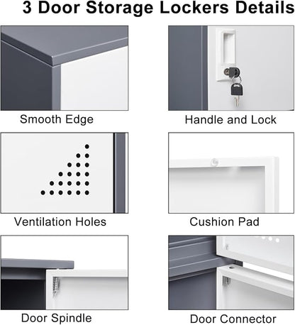 3 Door Metal Locker Steel Storage Cabinet, Office Storage Lockers - Image 5