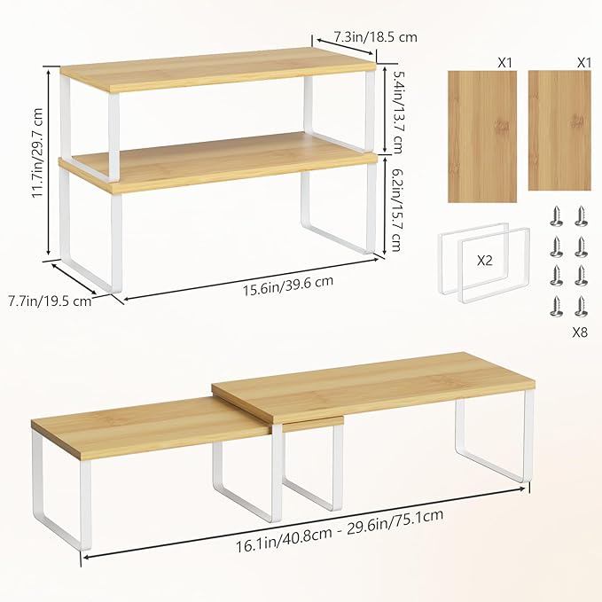 NEX Bamboo Cabinet Organizer Shelf, Spice Rack, Stackable Kitchen Shelves - Image 3