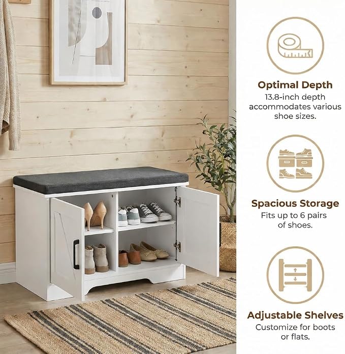 HOMSHO Farmhouse Shoe Storage Bench - Image 5
