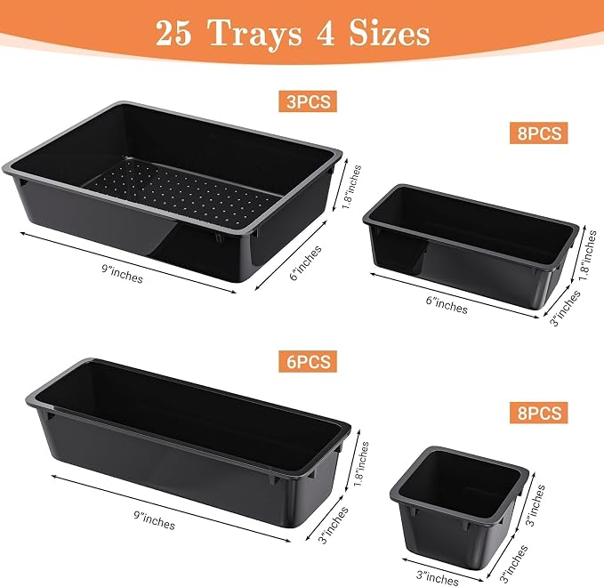 25 PCS Plastic Drawer Organizer Set, 4-Size Versatile Organizer Trays & storage - Image 2