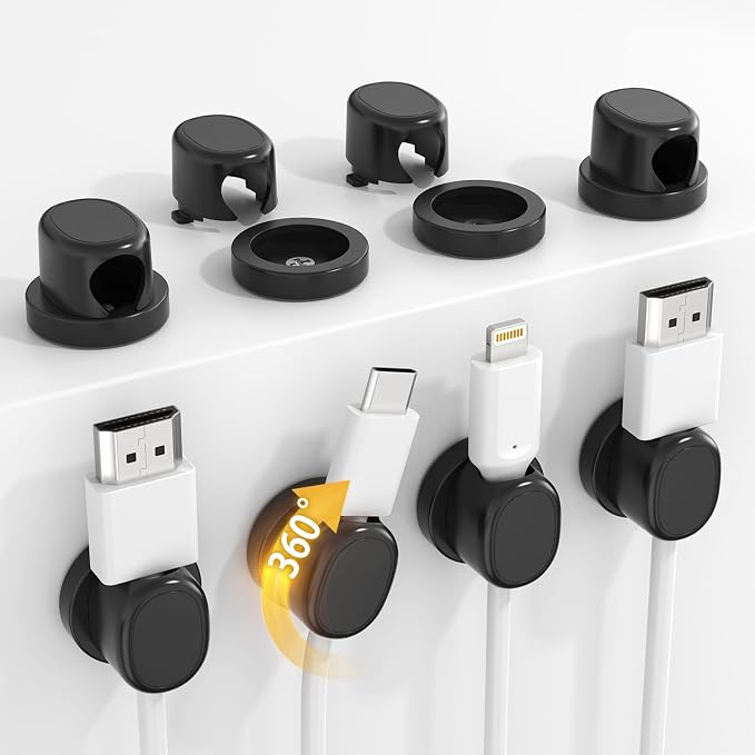 Rotatable Cord Holder, Snap-Lock Cable Clips, 8 Pack Adhesive Cord Organizer by TIKIWIK