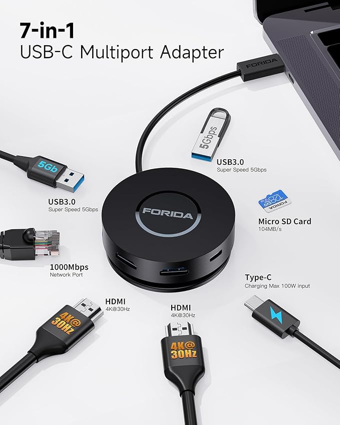 Mini USB C Docking Station Dual HDMI Monitor FORIDA USB C to USB Dock Hub - Image 2