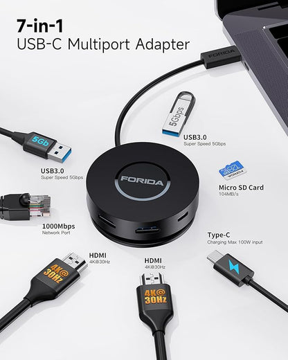 Mini USB C Docking Station Dual HDMI Monitor FORIDA USB C to USB Dock Hub - Image 2