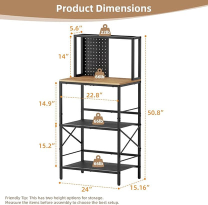 Kitchen Bakers Rack with Pegboard, 4-Tiers Coffee Bar Table, Heavy-Duty Metal - Image 3