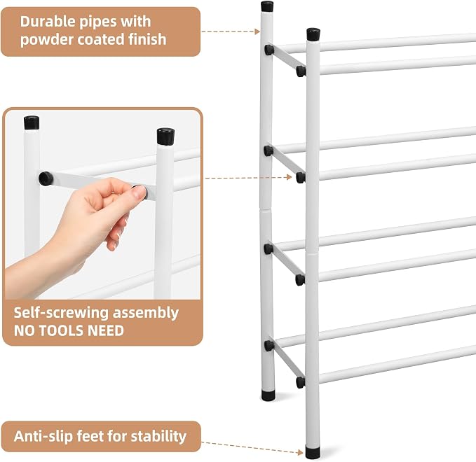 STORAGE MANIAC Expandable Shoe Rack, 16 Pairs Stackable Small Shoe Rack - Image 6