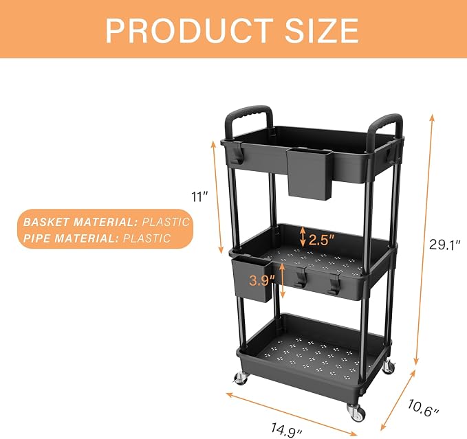 3 Tier Rolling Utility Cart - Image 5