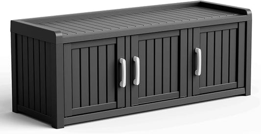 3 Doors Shoe Bench, Waterproof & UV-Resistant, Resin Shoe Cabinet Indoor & by Outdoorchairs